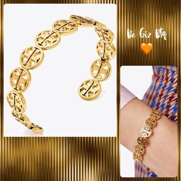 🆕 Tory Burch Authentic Signature Gold Logo Cuff Shiny Brass T-logos Bracelet - Picture 1 of 14